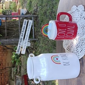 NWT 🤩 RAE DUNN figural ceramic mug: "Love is Equal" 🌈🎁❤ ☕NEW & BOXED ☕❤🎁🌈